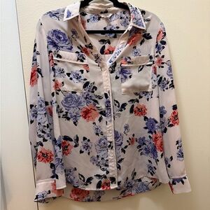 Candie's Floral Button Down Shirt - Cream, Purple, Red